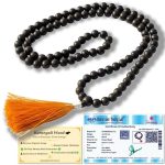 Divinely 100% Natural Unpolished Karungali Malai Original 8mm | Certified Karungali Mala Original Elastic Thread | Black Ebony Wood Necklace for Spiritual Growth & Meditation